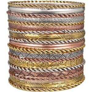 15Pcs Gold Bangle Bracelets for Women - Multi Layer Stackable Textured Versatile